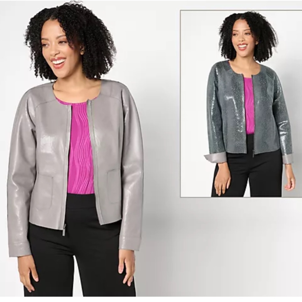 Attitudes by Renee Reversible Faux Leather Jacket Women’s Sky Grey Size Large